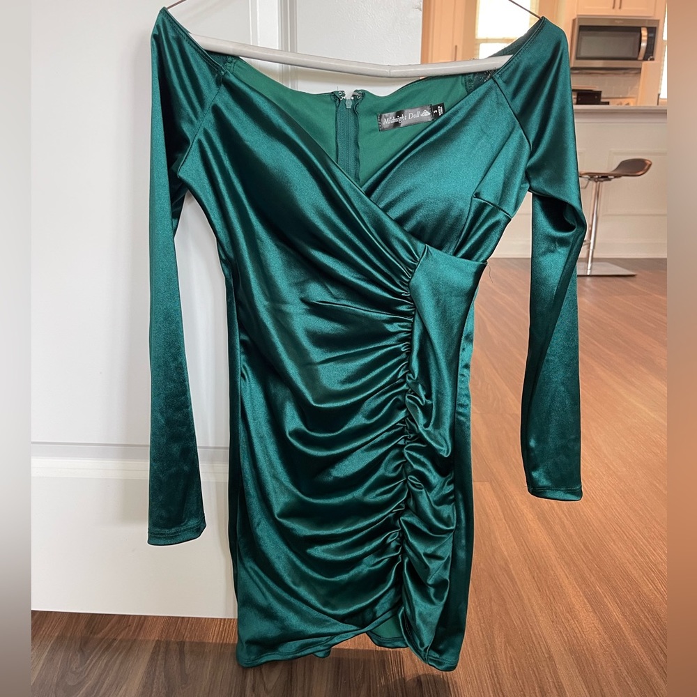 Emerald Green Satin Mini Dress